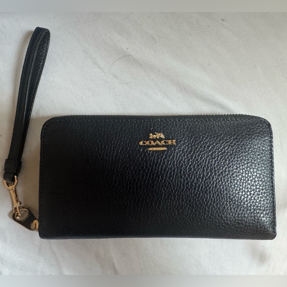 COACH Long Zip Around Wallet/Wristlet in Midnight/Gold - Picture 2 of 4